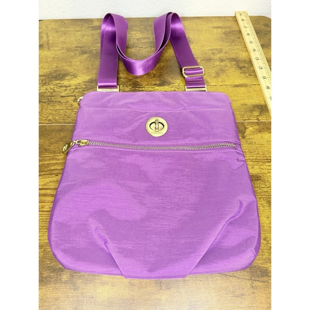 Baggallini Hanover Crossbody Bag Purple Nylon With Turn Lock 3 Outside Pockets